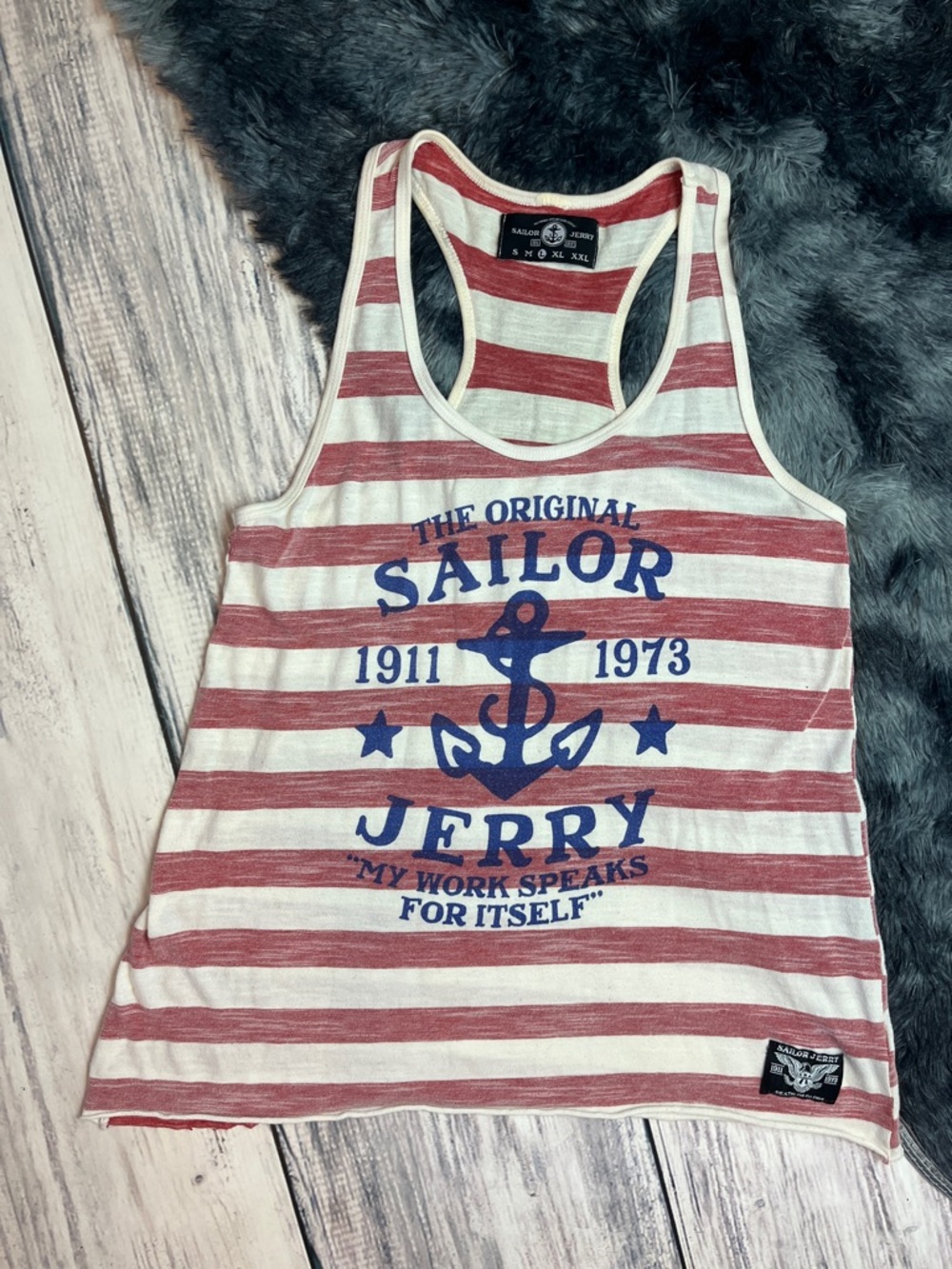 Vintage Sailor Jerry Striped Tank Top - Red & White